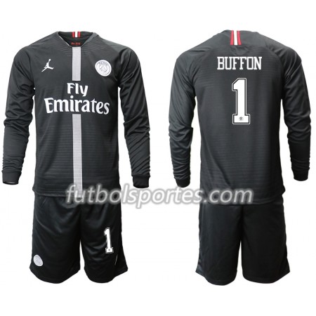 Camisetas Paris Saint Germain BUFFON 1 Jordan Negro Niños Tercera Equipacion 2018/2019 Manga Larga